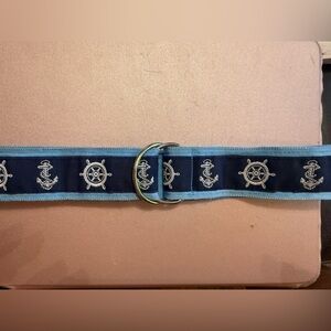 Della Divine- Nautical Inspired Ribbon D-Ring Belt (27”), Navy/Lt Blue
